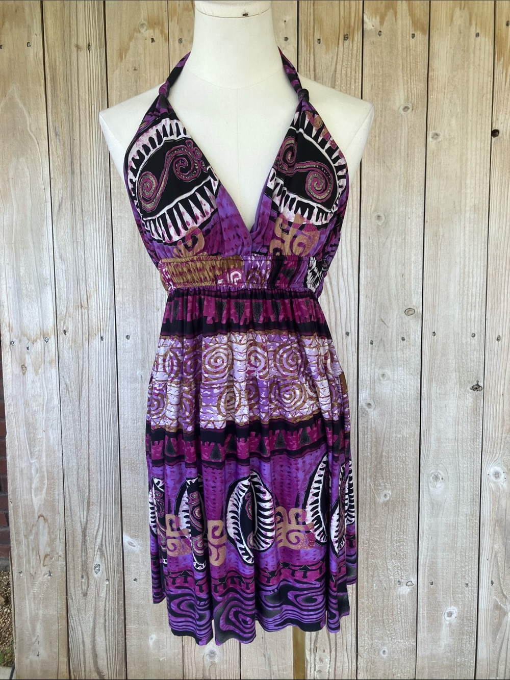 Topia Purple Mixed-Print Halter Mini Dress